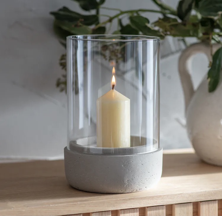 Cement and glass candle lantern - T&T